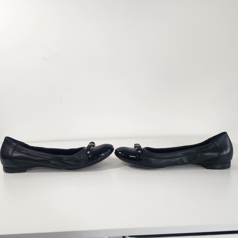 AGL Attilio Giusti Leombruni Ballet Flats Black Leather Patent Cap Toe Buckle 41 - Picture 10 of 12